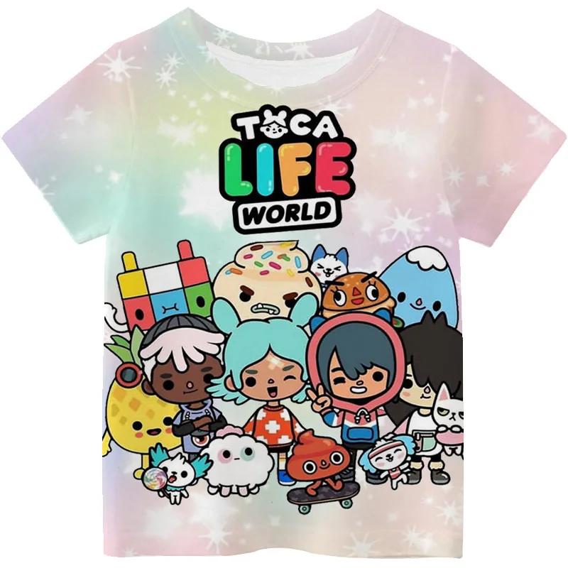 Magliette Cartoon Toca Boca per Bambini Toca Life World Stampa Manica Corta Ragazzi Ragazze Top Casual Streetwear Primavera Estate T-Shirt