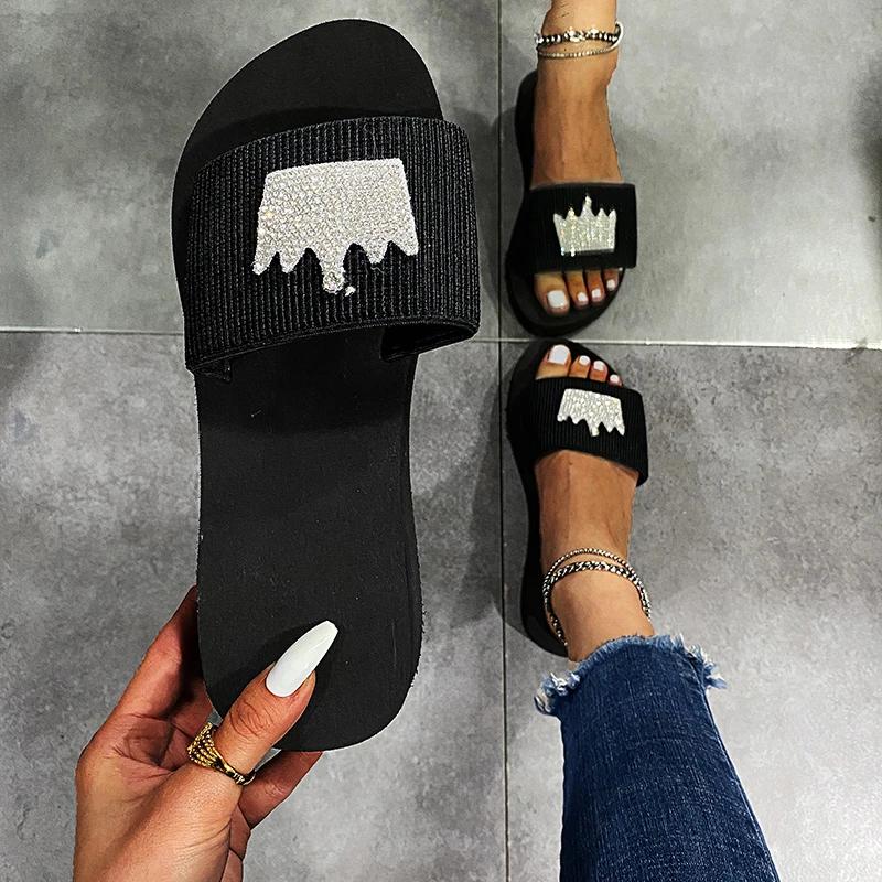

Fashion Summer Slippers Sequins Decor House Slippers 2025 Stylish Wedges Platform Slides Woman Daily Outside Soft Bottom Sandals Mujer 42 чёрный