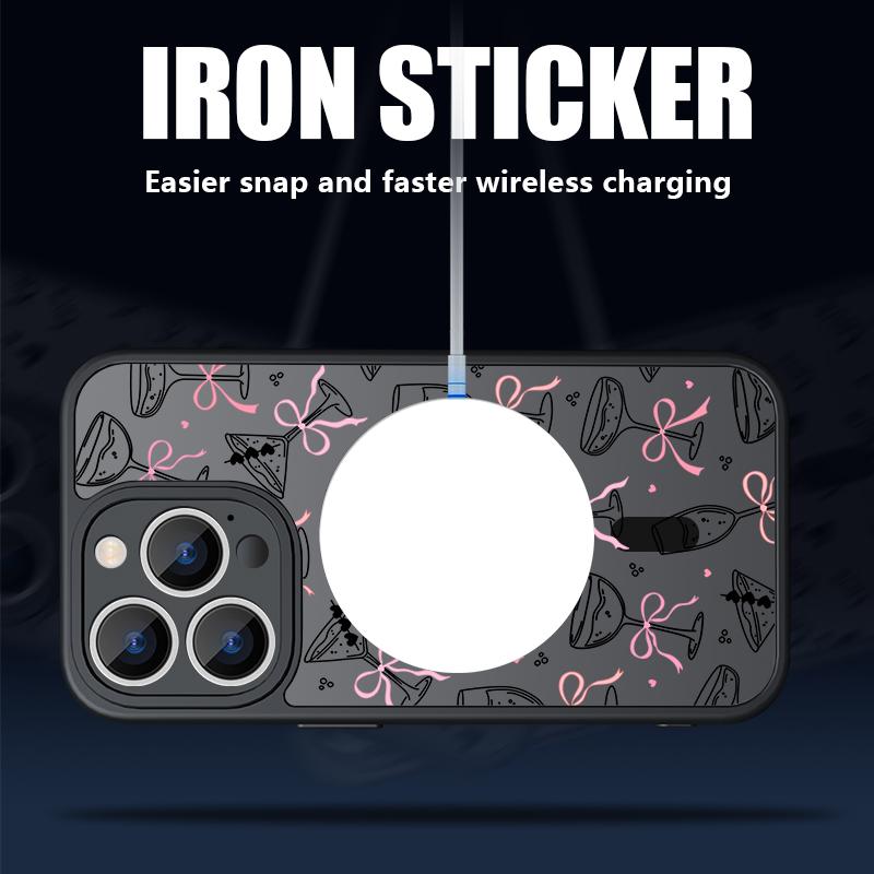 Cherry Bowknot Patterned Magnetic Phone Case For iPhone 17e 17 Pro Max 16 15 14 13 Pro Max 16e 11 For Magsafe Acrylic Back Cover