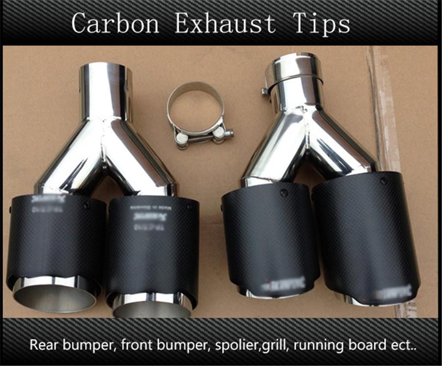 Right 63mm ID 89mm OD Matte Carbon Fiber Car Exhaust Pipe Muffler Trim Dual Tips