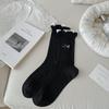 Double-Layer Lace Socks Children'S Dongdaemun Tide Socks Letter Bow Embroidered Medium Tube Stacking Socks Thin