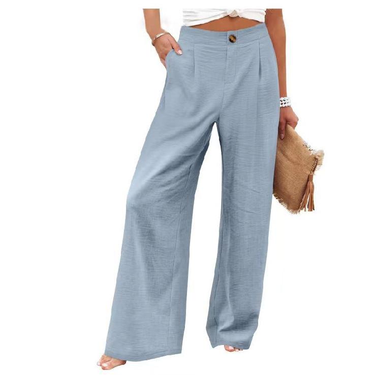 Pantaloni Lunghi Comodi a Vita Alta con Bottoni ed Elastico, Pantaloni Casual Larghi Dritti da Donna, Estate 2026