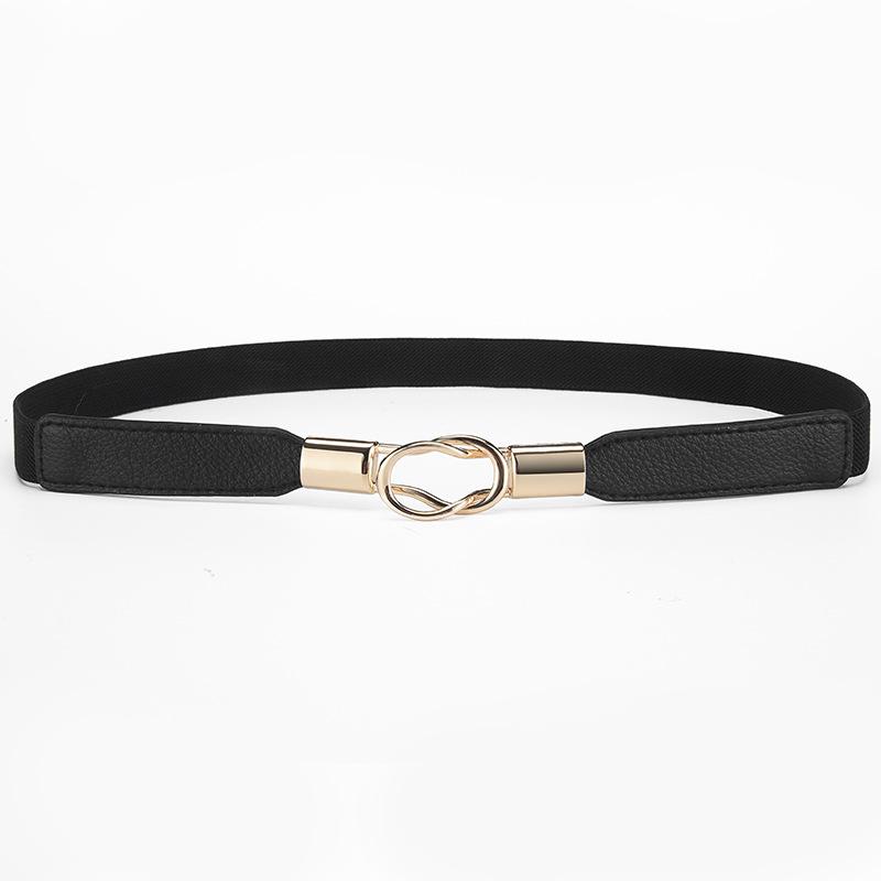 Button Thin Belt Women'S Decorative Waist Seal With Skirt Retro Elastic Elastic Narrow Belt Waist Black