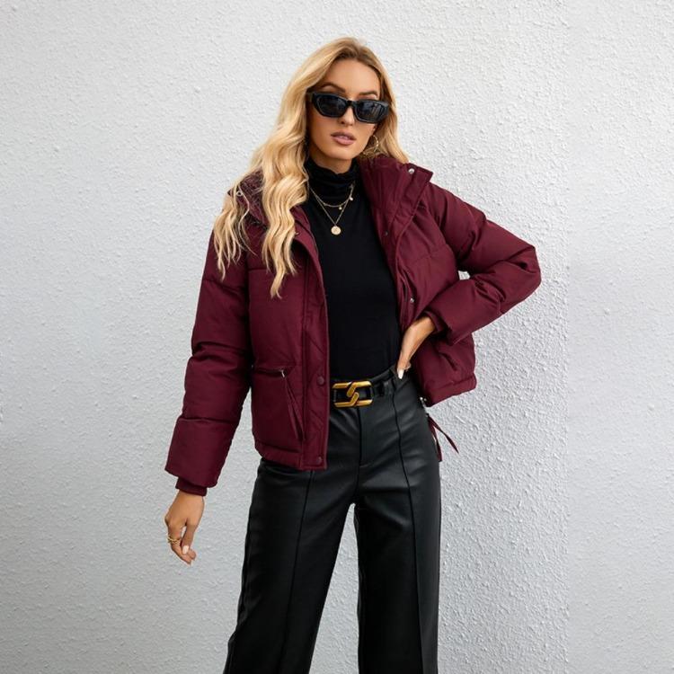 

Ladies Winter Jacket Thickened Polyester Zip Casual Classic Lapel Soft Comfortable Autumn Outerwear 2XL коричневий