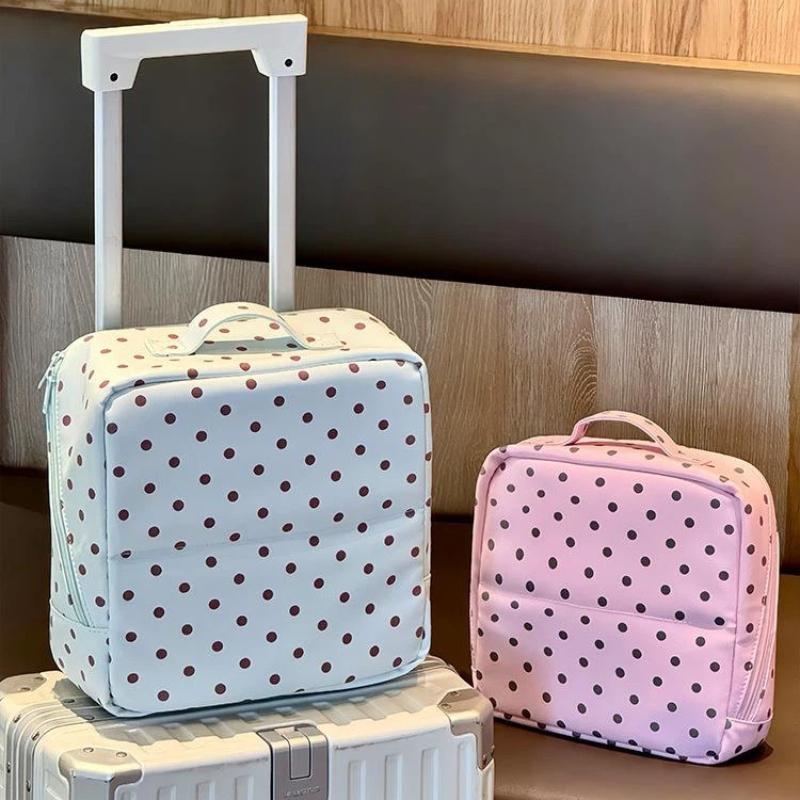 Polka Dot Pu Leather Cosmetic Bag Large Capacity Multi Compartments For Daily Travel Makeup Skincare Storage