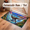 Dinosaur Theme Soft Crystal Velvet Rug Custom Name & Text Print Non Slip Floor Rug for Bedroom Living Room