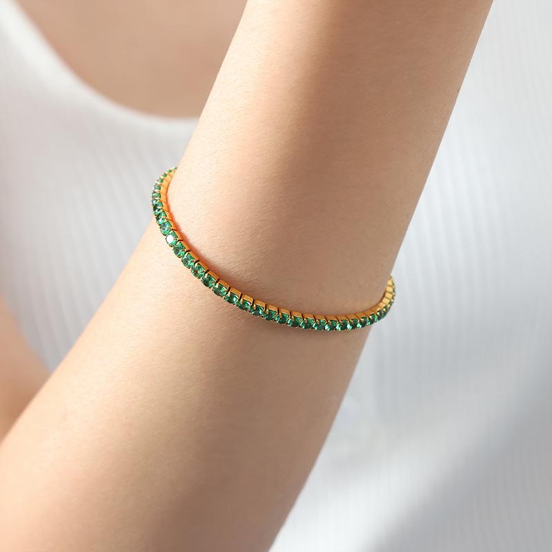 Colorful Elastic Zircon Bracelet: 18K Gold-Plated Titanium Steel, Versatile & Elegant for Women