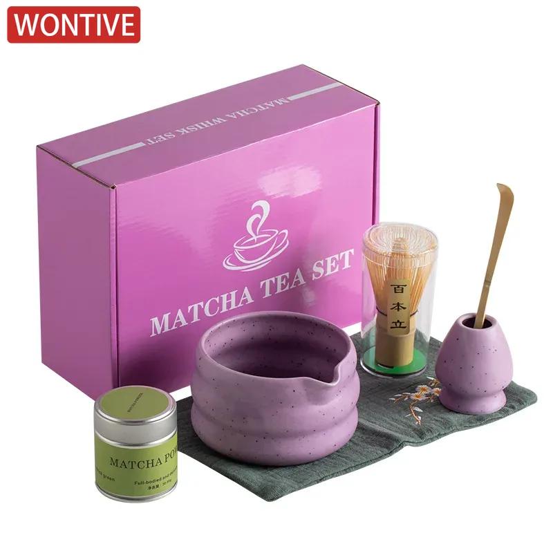 1/2/4/6pcs Matcha purple Tea Whisk Teaware Japanese Ceremony Bamboo Chasen Tea Tool Tea Brush Exquisite Matcha Kit for Teaset
