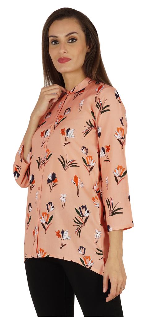 Bimba Button Down Tunic Casual Printed 3 4th Sleeves Loose Fit Rayon Tunic Long Shirt Top For