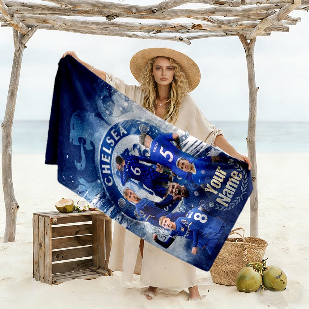 Chelsea Fc Football Player Customized Name Beach Towel Super Soft & Absorbent Suitable for Sports Travel Swimming Yoga Bathroom Beach And Pool