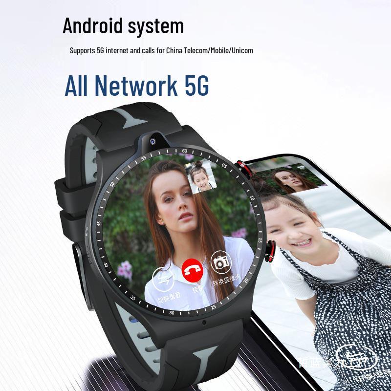 Android 5G Smartwatch with Round Dial, Insertable SIM, WiFi, Multifunctional, Black.