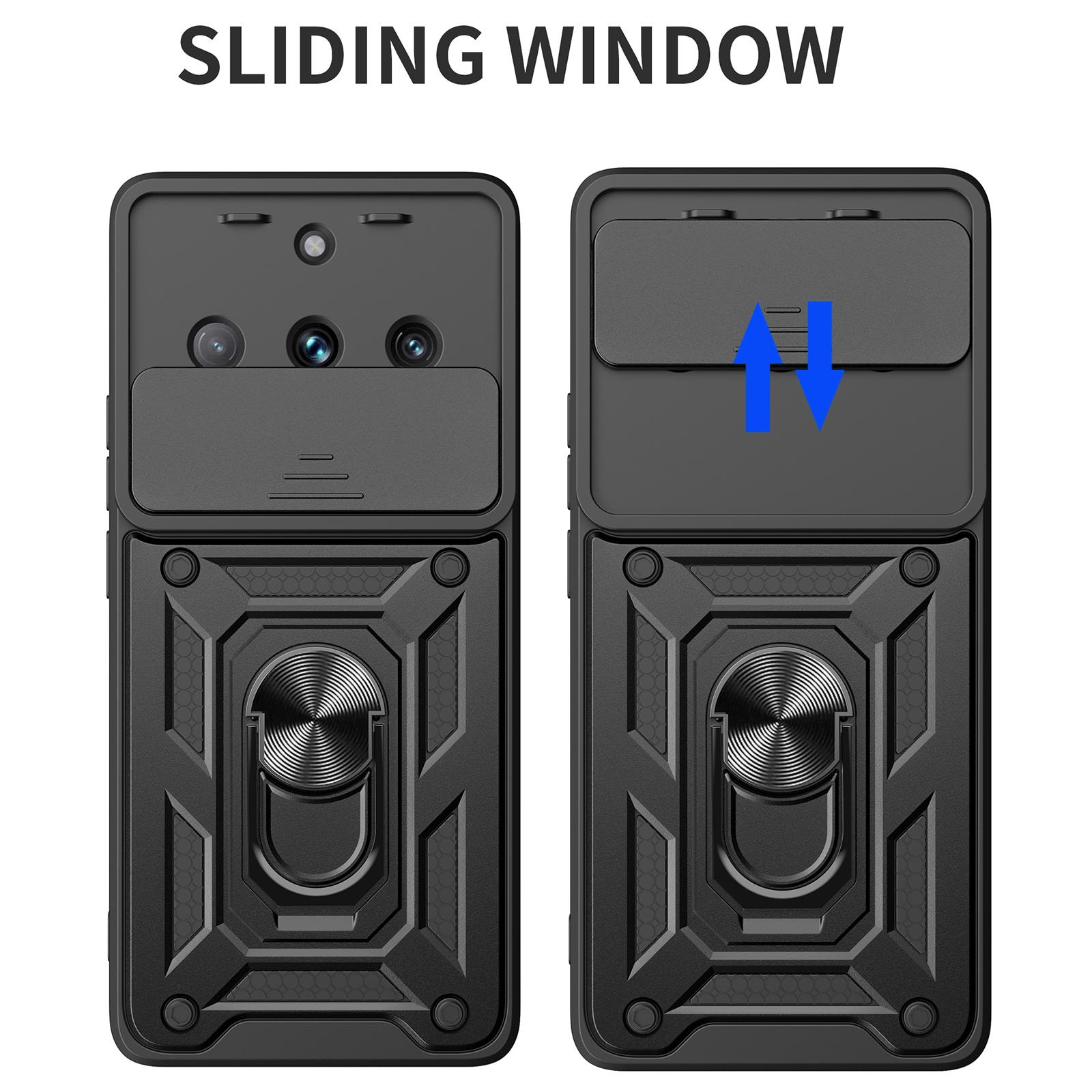 

Slide Lens Protection Phone Case for Realme 11 Pro 5G/11 Pro+ 5G,PC+TPU Ring Kickstand Cover Black