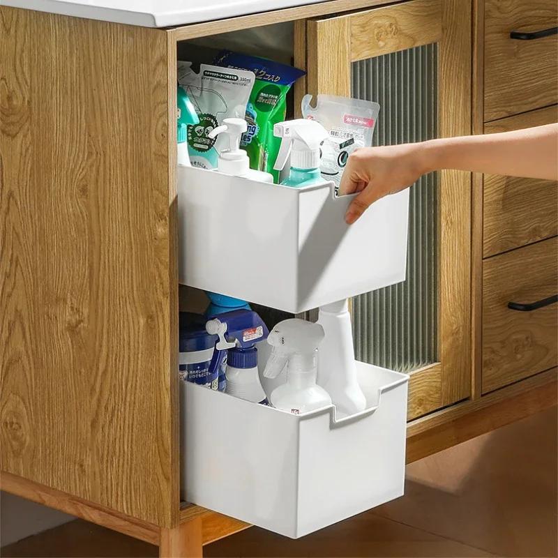 Japanese Household Multi-function Double Track Drawer Storage Box DIY Kitchen Bathroom Underwear Seasoning Sundries Organizer