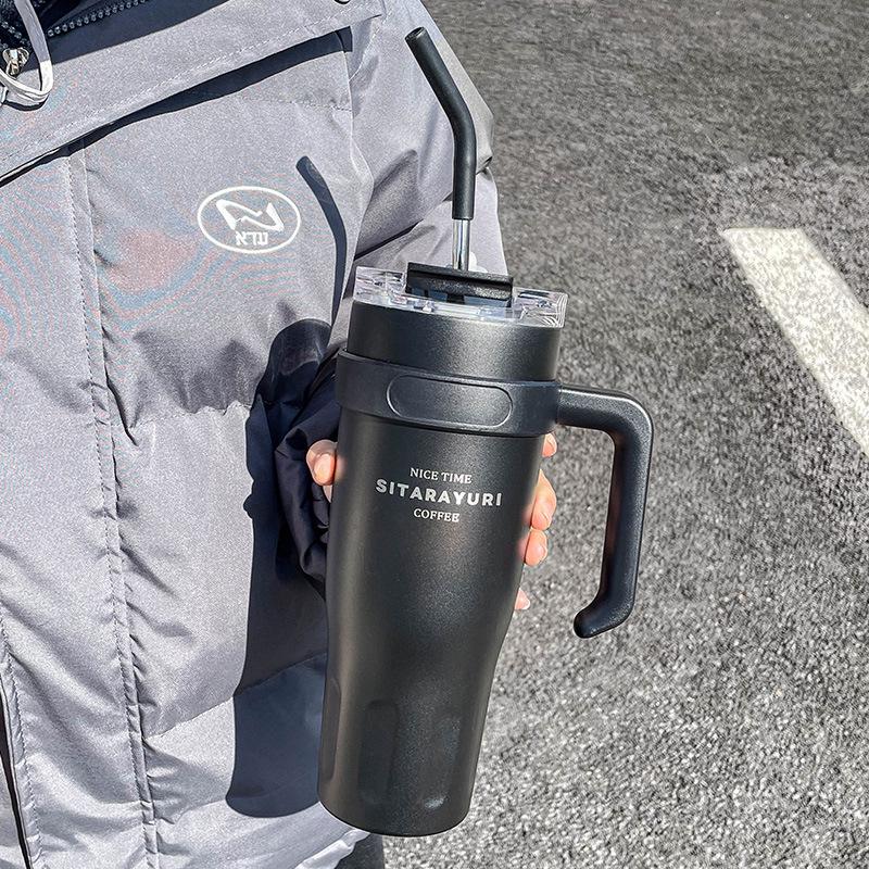 Tazza termica a doppia bevanda di grande capacità con cannuccia e manico - Ideale per sport all'aperto e ufficio