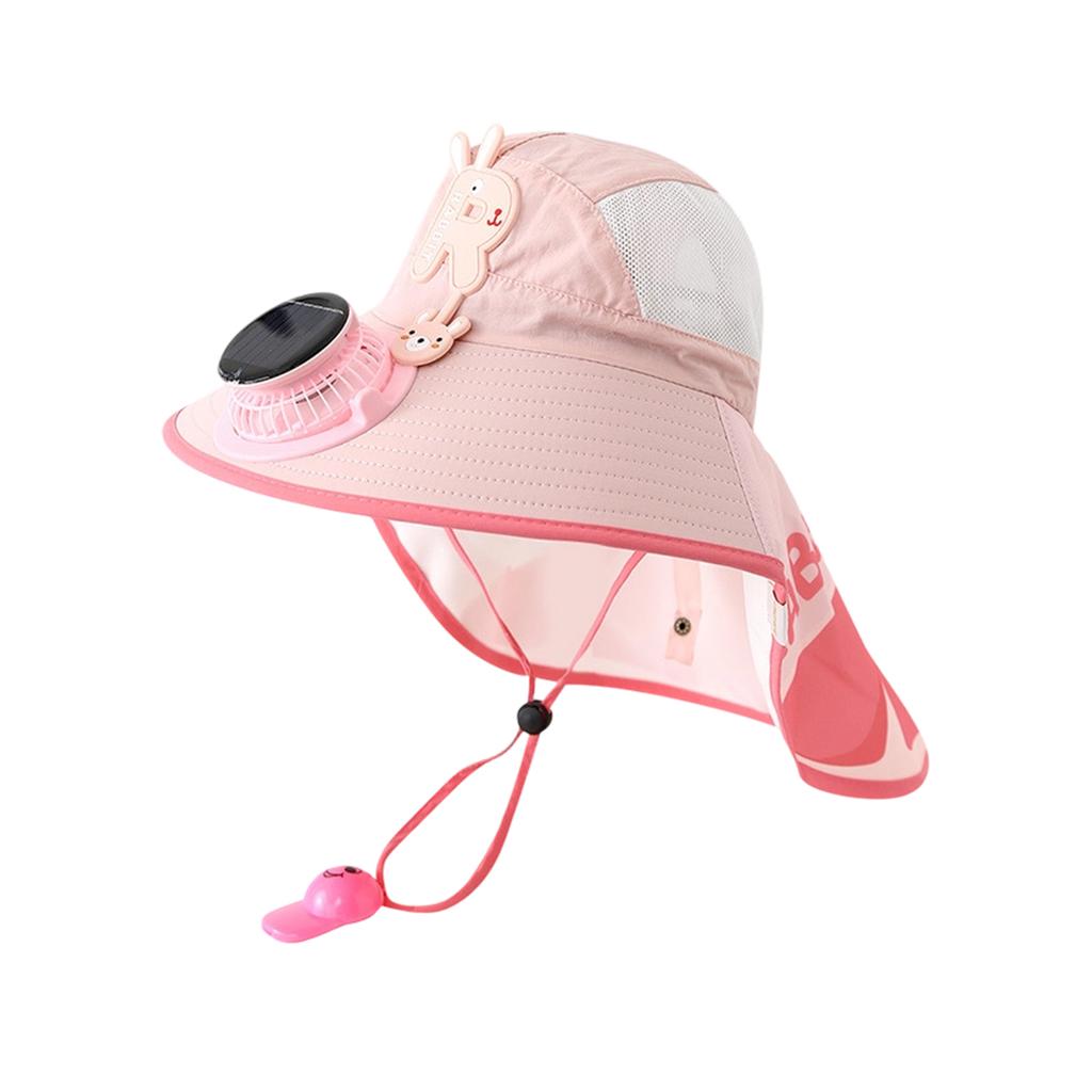 Children Solar Powered Fan Hat Neck Flap Sun Protection Cap with SPF50 Plus Breathable Mesh and Adjustable Chin Strap for Outdoor Use