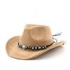 Bohemian ethnic style western suede denim hat fall and winter men's and women's felt hat rivet rolled brim jazz hat