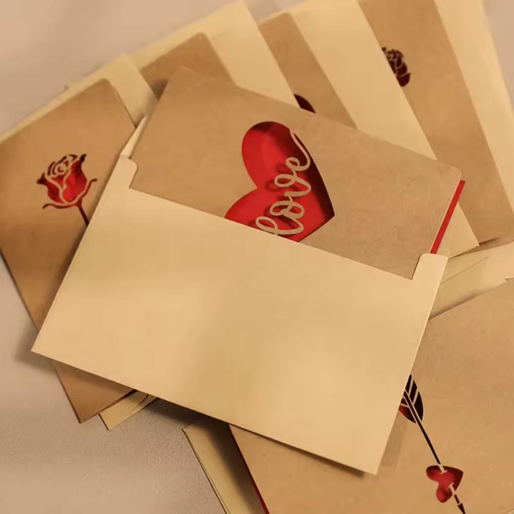 Valentines Day Mothers Day Greeting Card with Envelope Hollow Heart Flowers Gift Card Birthday Party Supplies Wedding Invitation