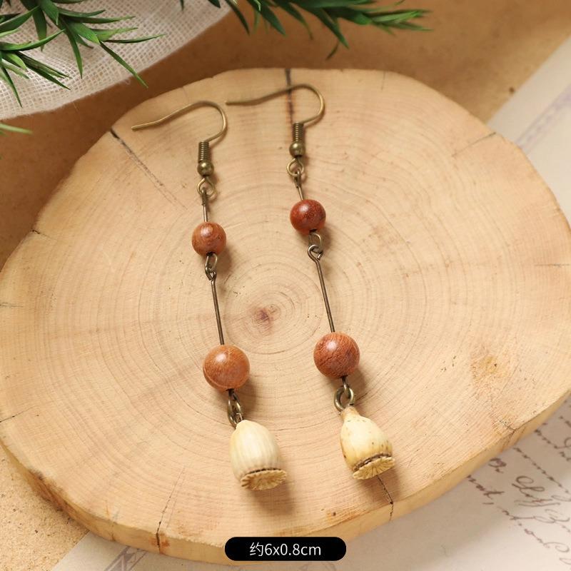 Retro Handmade Plant Fruit Earrings Pine Cone Literature and Art Chinese Medicine Dried Fruit Niche Creative Earrings Women