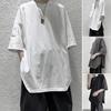 Men T-shirt Solid Color Simple Casual Young Style Friendly To Skin Round Neck Loose Split Hem Half Sleeves Summer Tops Men Clothes