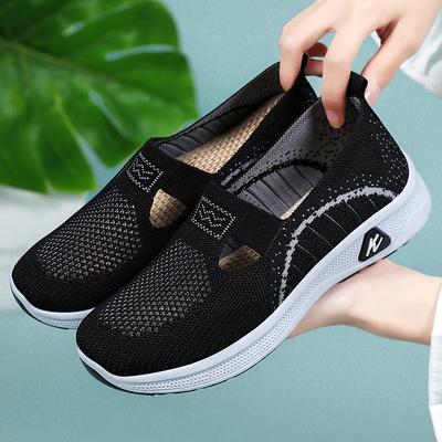 Summer Versatile Single Shoes Fly-woven Mesh Casual Shoes Soft Sole Comfortable Women's Shoes One Pedal Middle-aged and Elderly Mother Shoes