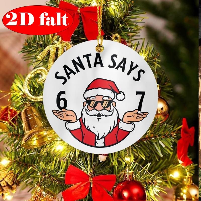 2D Flat Santa Claus Round Ceramic Pendant Christmas Tree Hanging Ornaments Holiday Party Home Decor