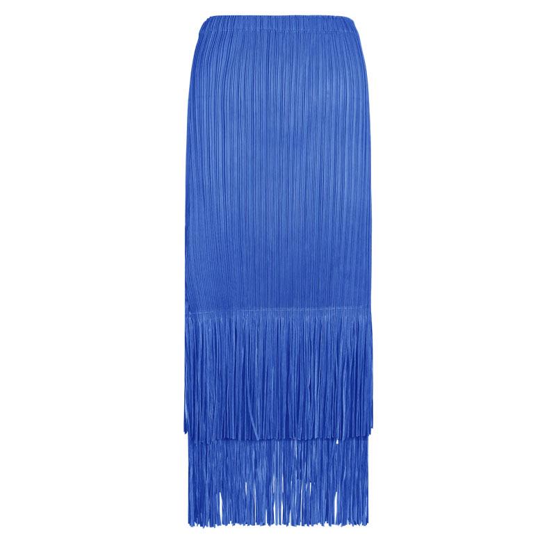 2025 Summer Pleated Tassel A-line Midi Skirt – High Waist Commute Design for Women
