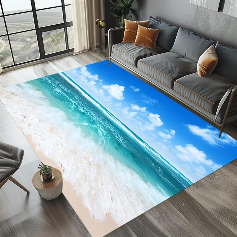 

3D Coastal Ocean Wave Area Rug Carpet Mat Non-Slip Stain Resistant Soft Easy Clean Large Size for Living Room Bedroom Home Decor 40X60cm