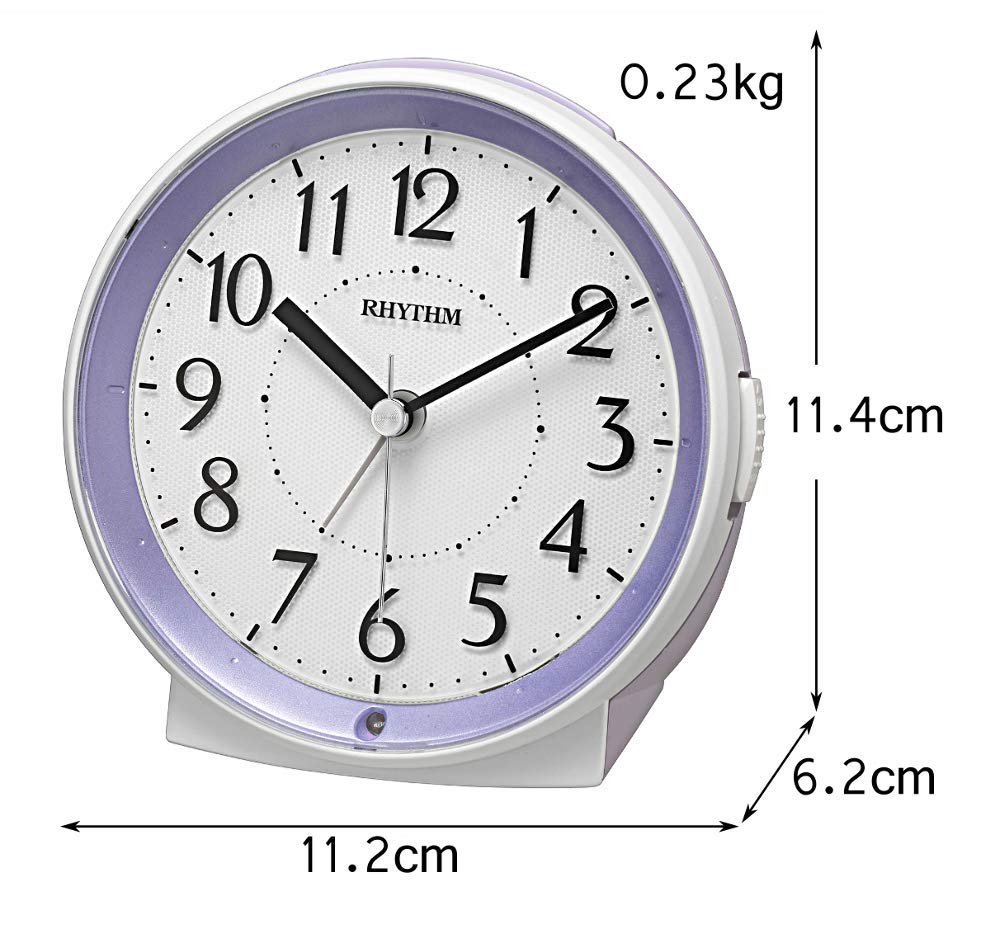 RHYTHM Analog Alarm Clock with Continuous Second Automatic Light for X X 8RE669SR12 Hand, Darkness, Purple, 11.4 11.2 6.2 Cm,