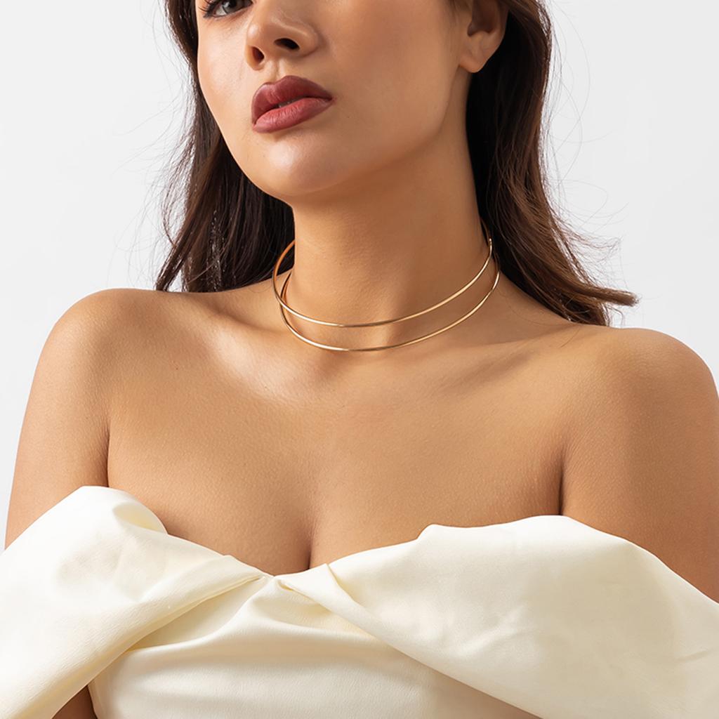Einfacher Und Kalter Metallhalsband Choker Mode High-End Kreuz Kontur Offener Halsreif