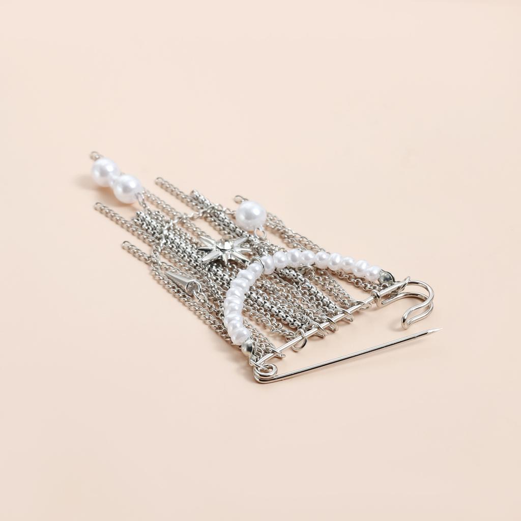 European and American Jewelry, Exaggerated Personality, Multi-fringed Mango Star Cone Element Brooch, Fashionable Pearl Waist Pin