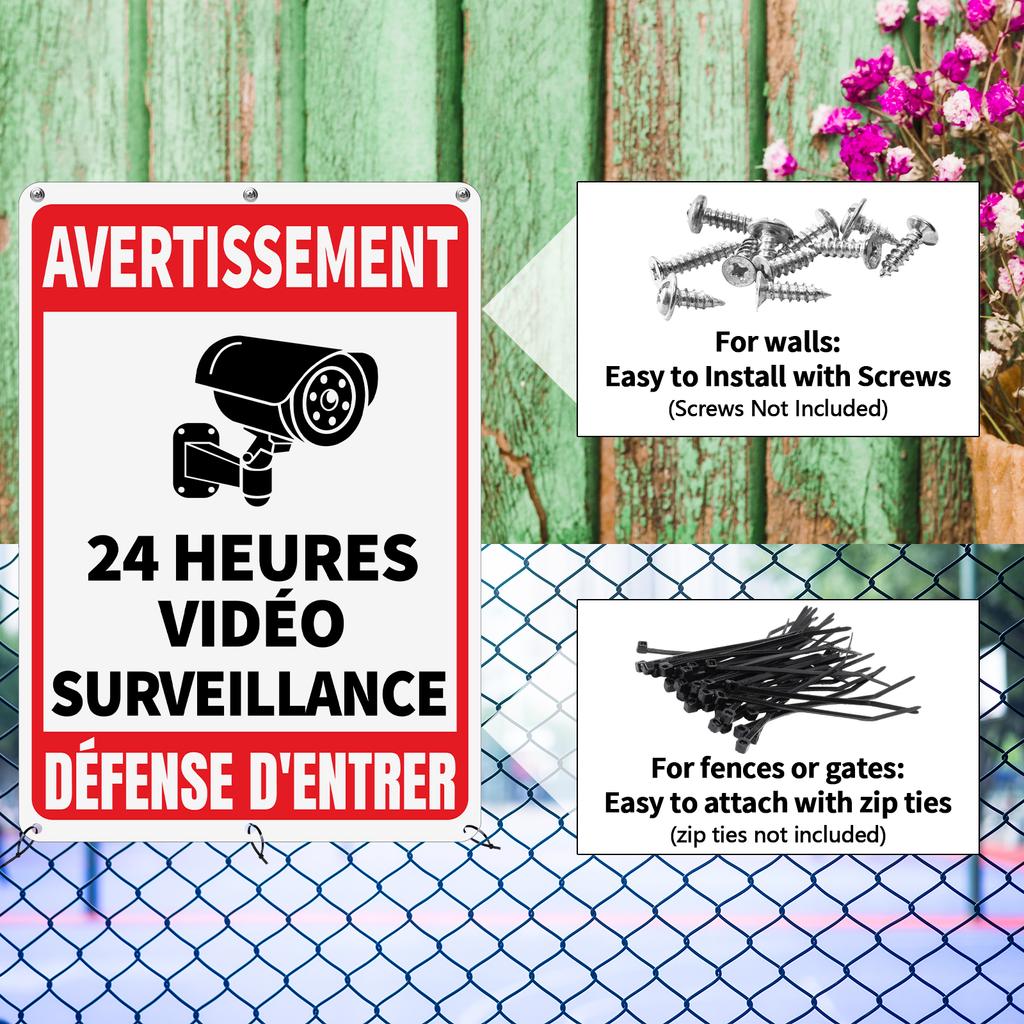 4 Packs VidéO Surveillance DéFense D'Entrer Sign Pancarte Video Surveillance Signs 10""X 7"" No Trespassing Reflective Warning S
