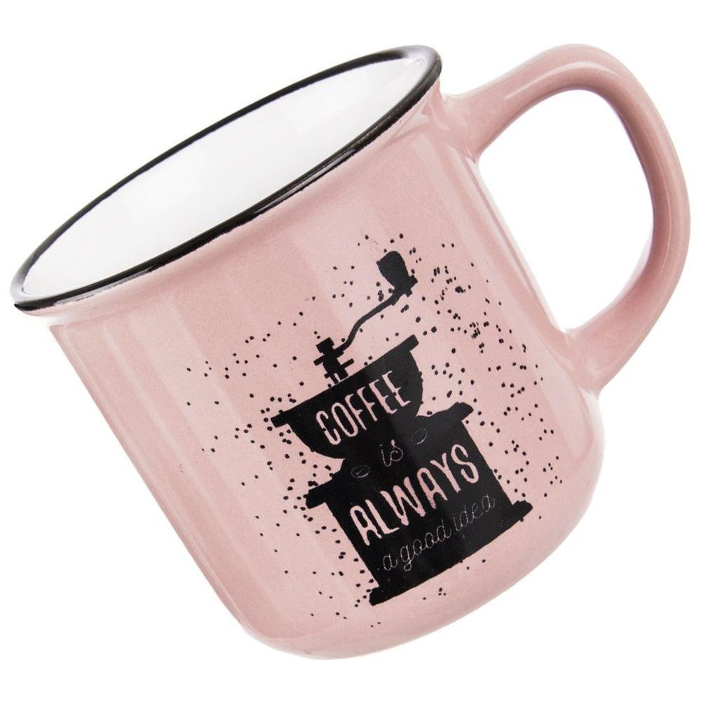 Kubek Ceramiczny do Picia Kawy Herbaty Ziół Napojów Różowy 370 ml