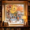 Reusable Animal Wall Decals for Windows Autumn Static Window Sticker with Cute Animals & Maple Leaves, Removable Harvest Self Adhesive Glass Stickers