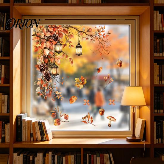Reusable Animal Wall Decals for Windows Autumn Static Window Sticker with Cute Animals & Maple Leaves, Removable Harvest Self Adhesive Glass Stickers
