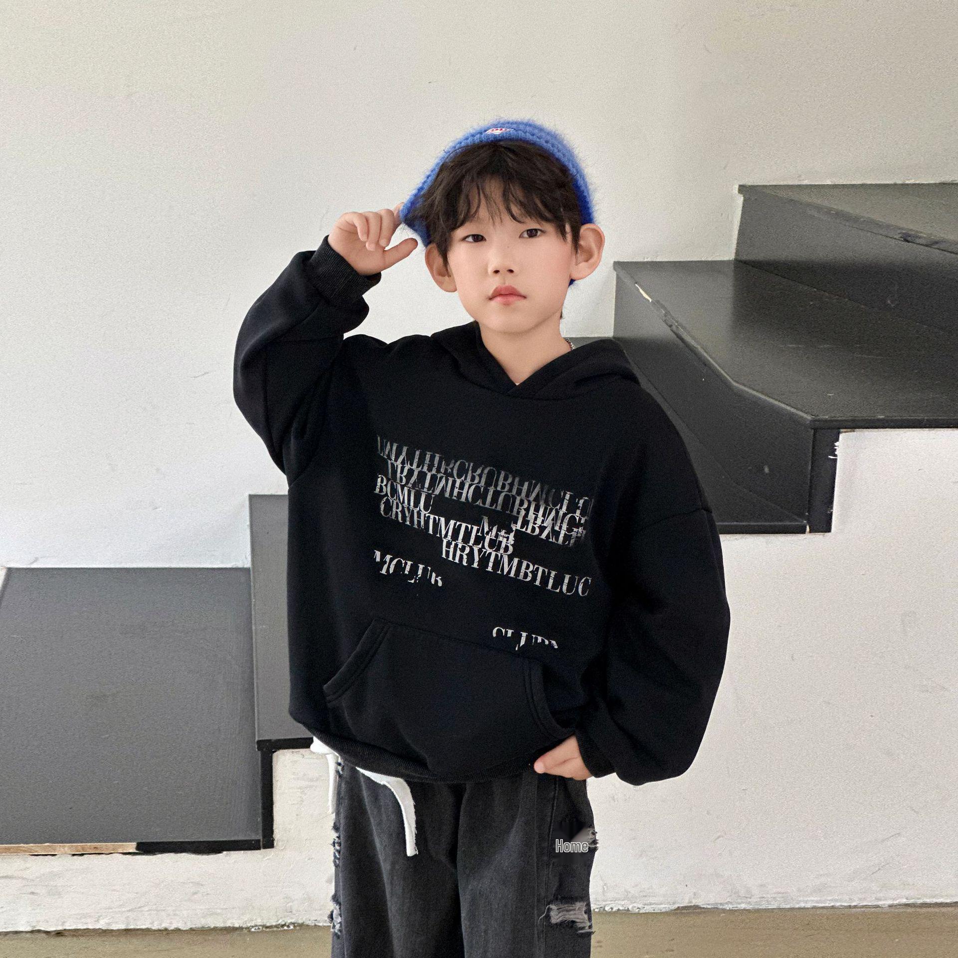 Boys  Fleece-Lined Hooded Sweatshirt - Autumn/Winter 2025 Casual Long-Sleeve Top 100 cm