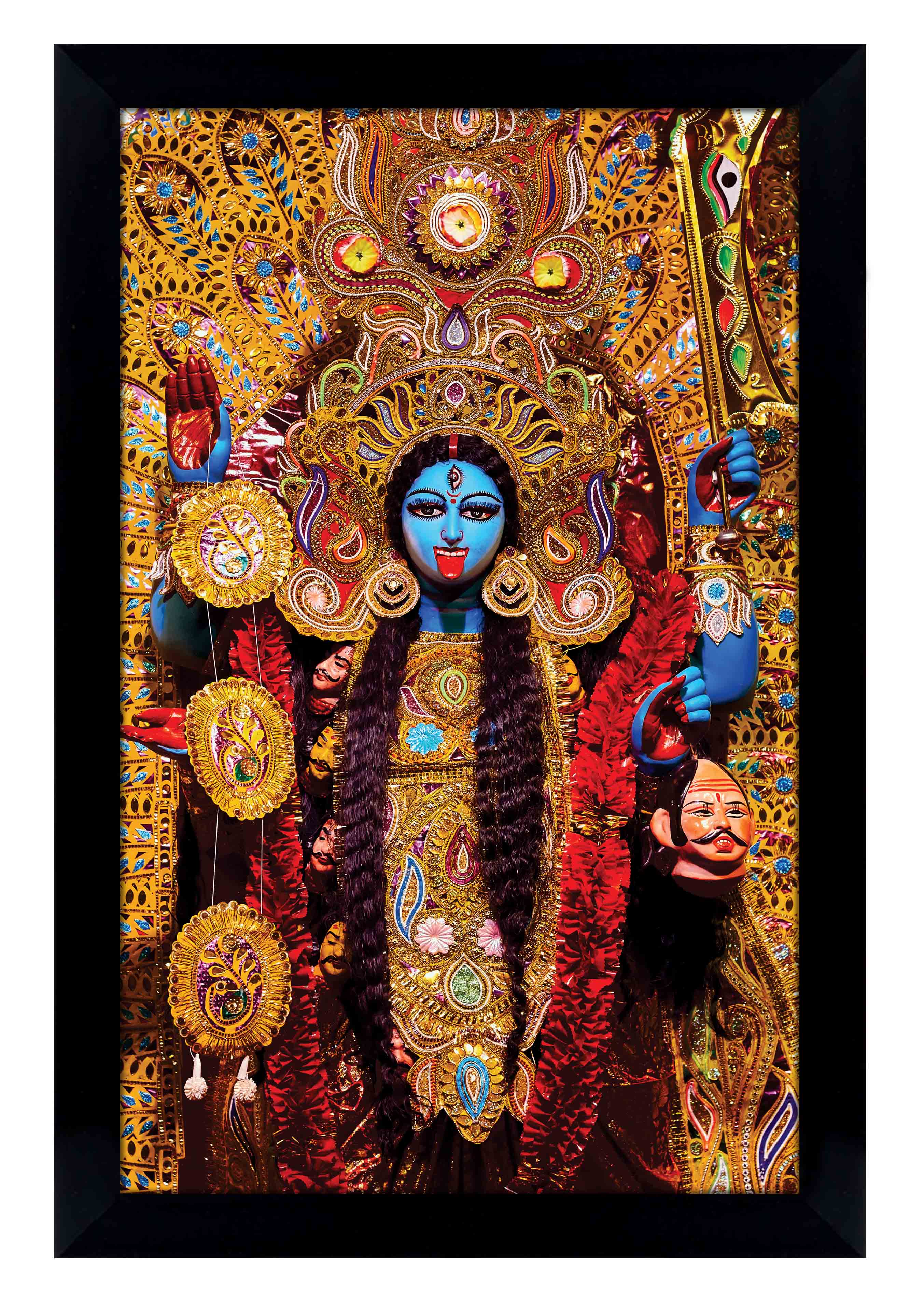 

IBA Indianbeautifulart Маа Каали плакат с рамкой стены Бог фоторамка Святой индуистский религиозный плакат домашний декор готов повесить деревянный 6 x 8 inches чёрный