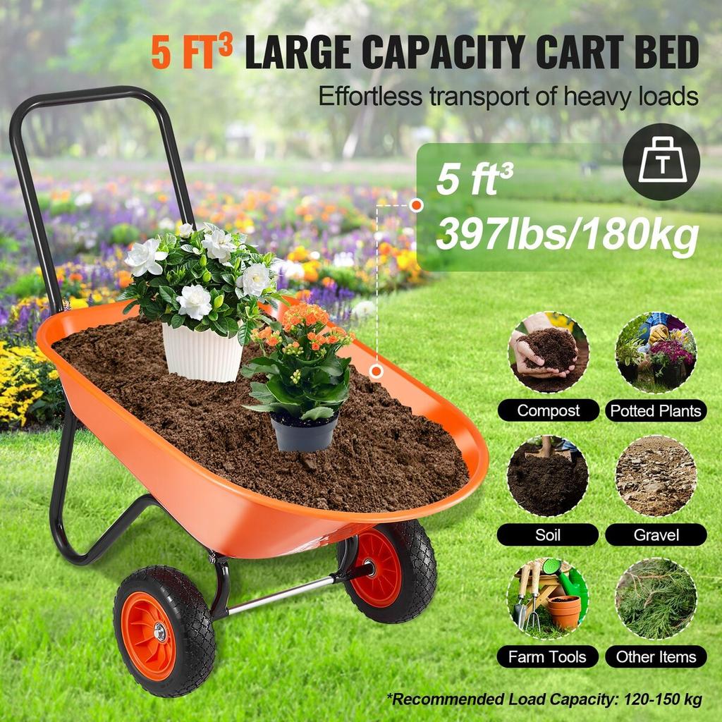 Wheelbarrow Cart 2 Wheels Garden Dump Cart 397 lbs Yard Utility Cart