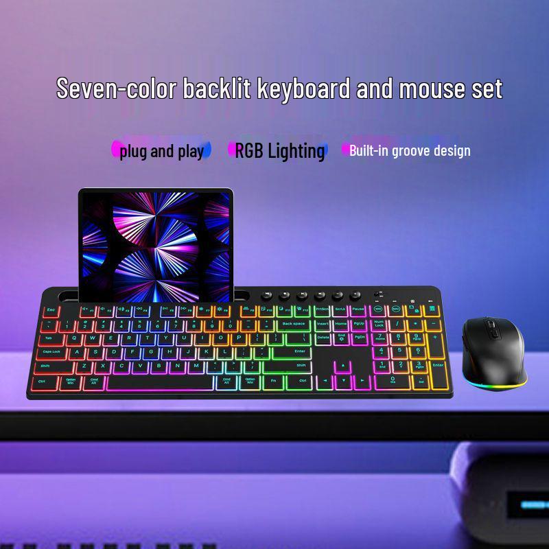Ergonomic Colorful Backlit Wireless Keyboard and Silent Mouse Combo with Charging Feature