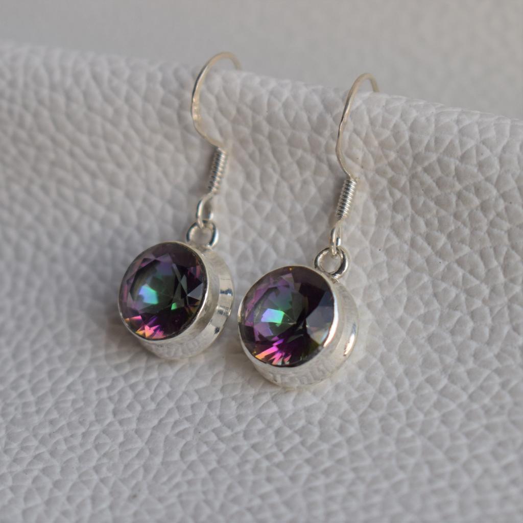 Mystic Topaz Earrings, Handmade 925 Sterling Silver Earring, Round Topaz Earrings, Birthday Gift, Rainbow Earring, Gemstone Earrings