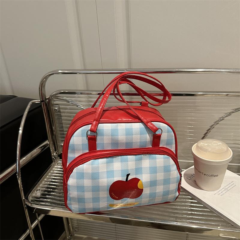 

Cute contrasting color large-capacity bag women s summer new shoulder bag simple plaid student backpack красный