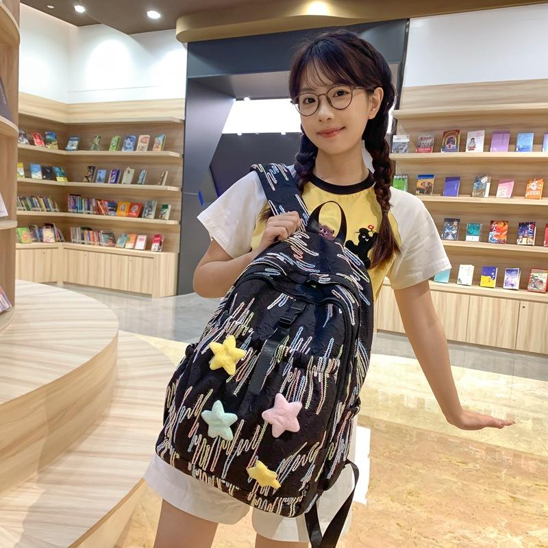 Junior High School Schoolbag Colorful Embroidery Women's Large Capacity Backpack Student Backpack