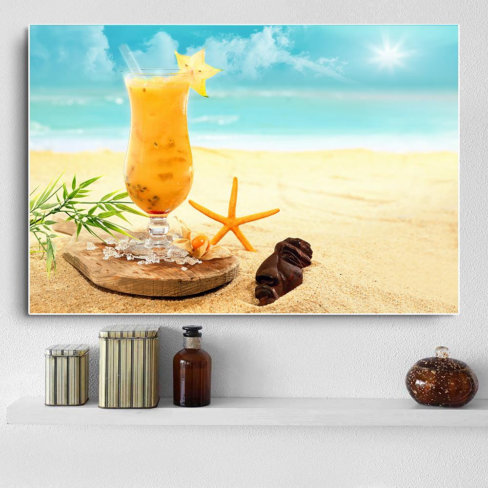 Modern Fresh Fruit Juices and Cocktails Canvas Painting Summer Sea Wall Picture Posters and Prints for Living Room Decor Cuadros