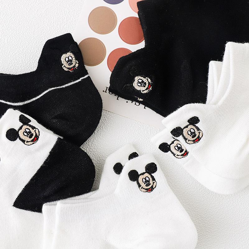 Damen Unsichtbare Dünne Low-Cut Socken - Mickey Cartoon Schwarz & Weiß
