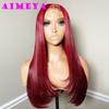 AIMEYA Layered Cut Wig Burgundy Lace Front Silky Straight Wig for Women Long Synthetic Lace Wigs Heat Resistant Fiber Daily Use