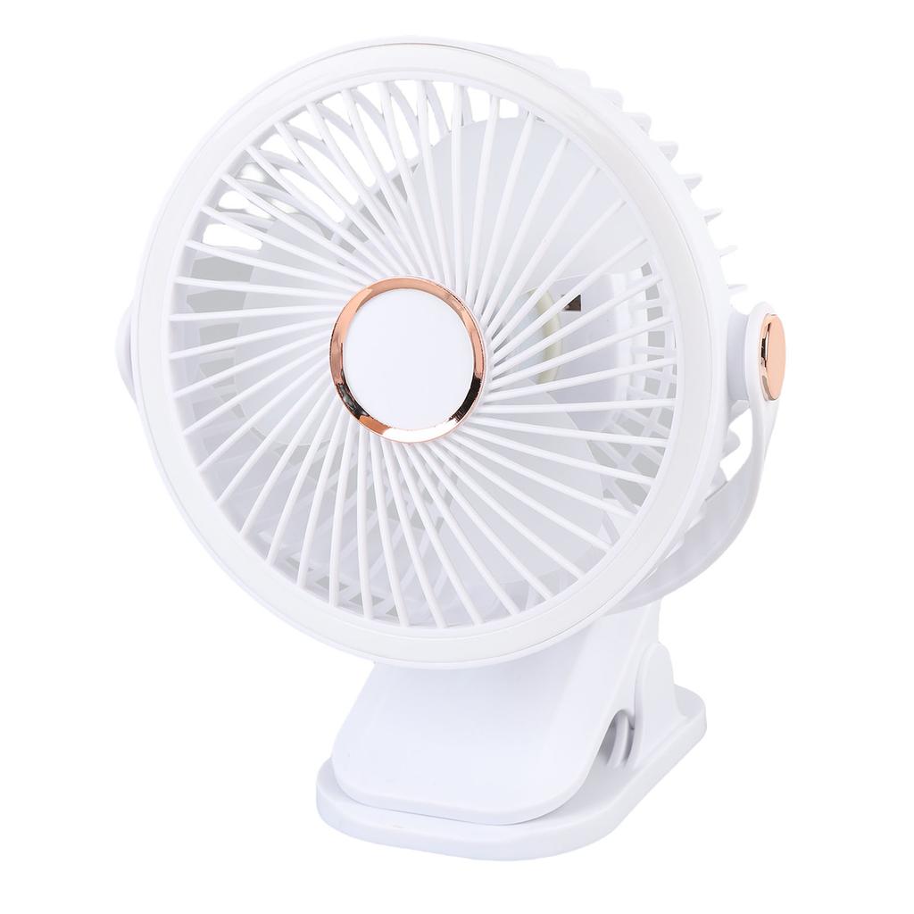 Small Desk Fan with Clamp 5 Speed Settings 3 Brightness Levels 720 Degree Rotation Rechargeable Office Desk Fan Light