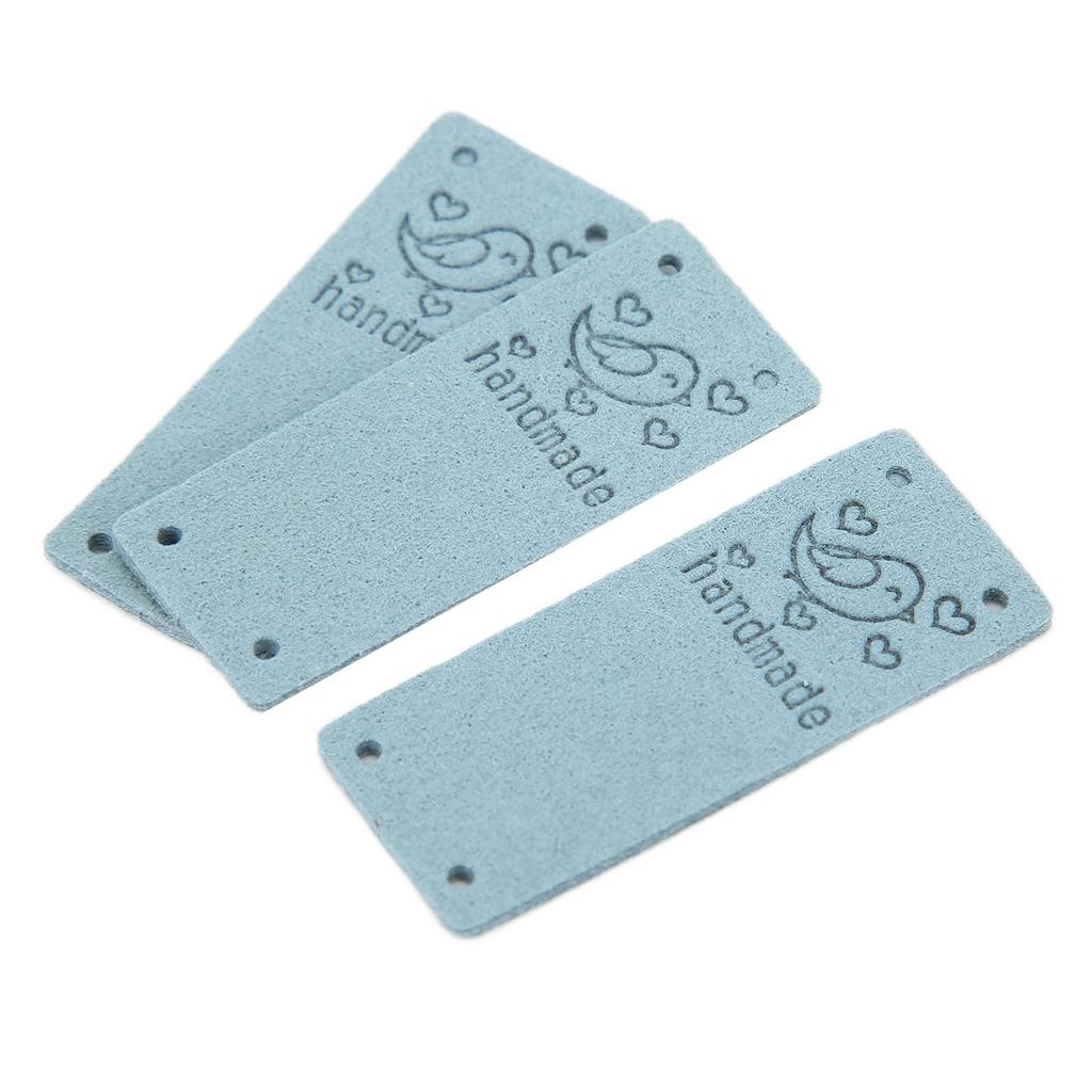 100Pcs PU Leather Label Bird Color HandMade Soft 4 Holes Useful DIY Accessories for Wallet Hat(Blue