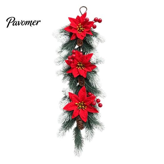 Christmas Wreath for Front Door European Wall Hanging Vine, Artificial Garland Weather Resistant Festival with Plastic Decor, Festive Home Ornament,