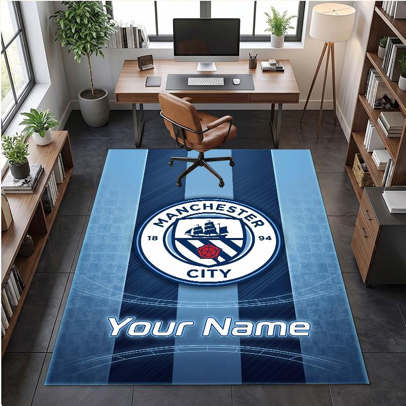 Covor de Catifea Cristal Imprimeu Manchester City Nume Personalizat Text Covor de Podea Decor Acasă