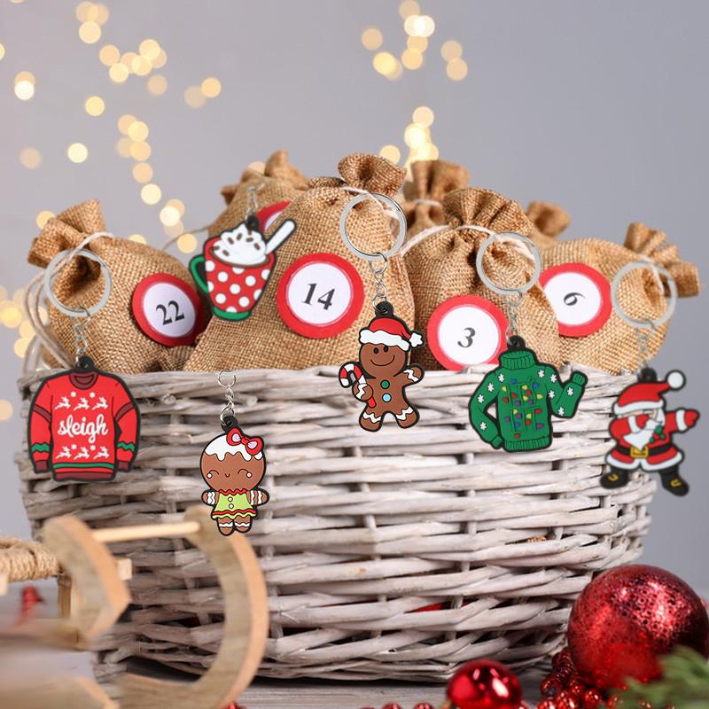 12Pcs Christmas Theme Keychain Ornaments Kids Adults New Year Gift Christmas Party Home Decoration Wallet Bag Xmas Tree Pendants