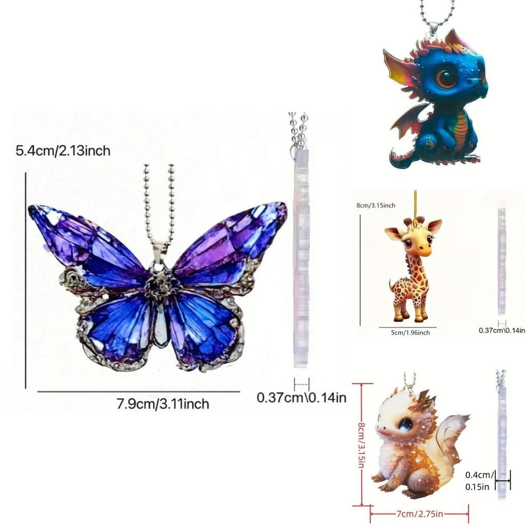 Cute Creative 2d Acrylic Mini Golden Dragon Car Rearview Mirror Decor Pendant